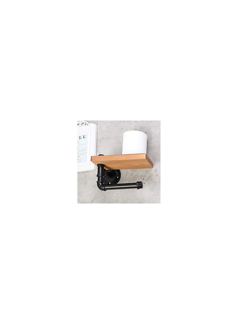 GGOOT Rustic Industrial Toilet Paper Roll Pipe Holder Bathroom Wood Hanging Wall Shelf Storage - Image 5