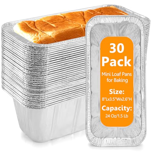 Sageme Mini Loaf Pans 1Lb 30PackAluminum Foil Heavy Duty Disposable Bread Baking Pan Bread Tins for Baking Cakes BreadsMeatloafs Size8x 35 x 25 30 Packs - Image 1