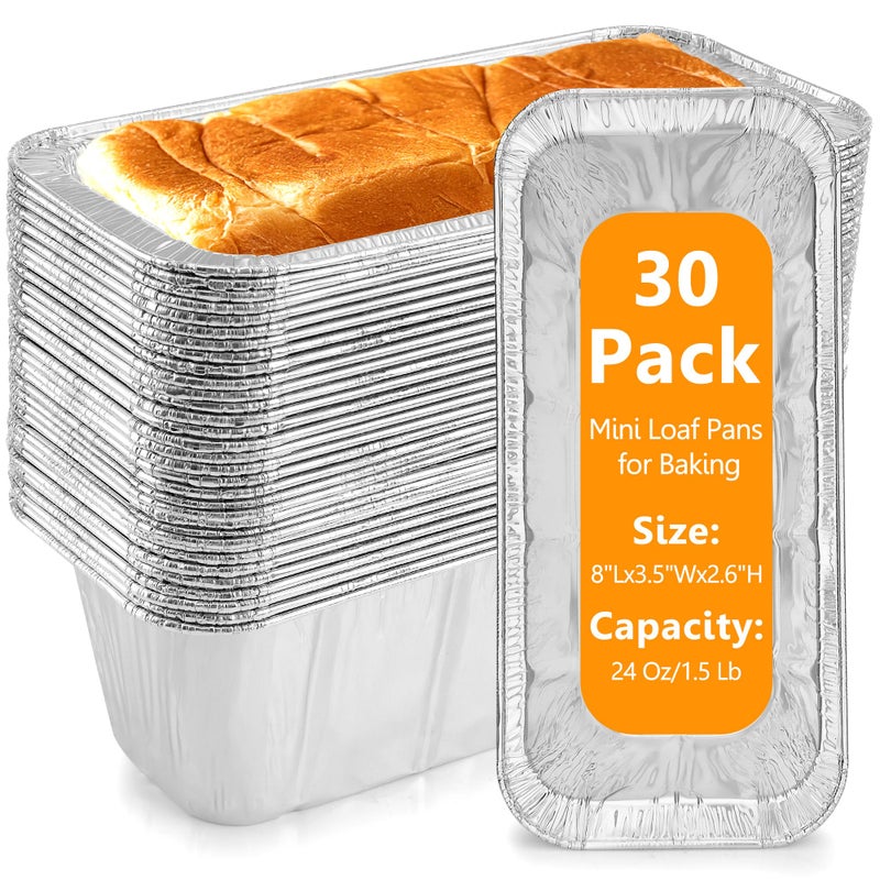 Sageme Mini Loaf Pans 1Lb 30PackAluminum Foil Heavy Duty Disposable Bread Baking Pan Bread Tins for Baking Cakes BreadsMeatloafs Size8x 35 x 25 30 Packs - Image 2