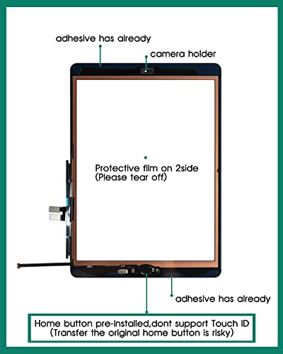 SRJTEK for iPad 9th Gen Generation Touch Screen for iPad 9 A2602 Screen Replacement for iPad 10.2 2021 Digitizer A2603 A2604 A2605 Glass Sensor Panel (with Home Button) (Black) - Image 4