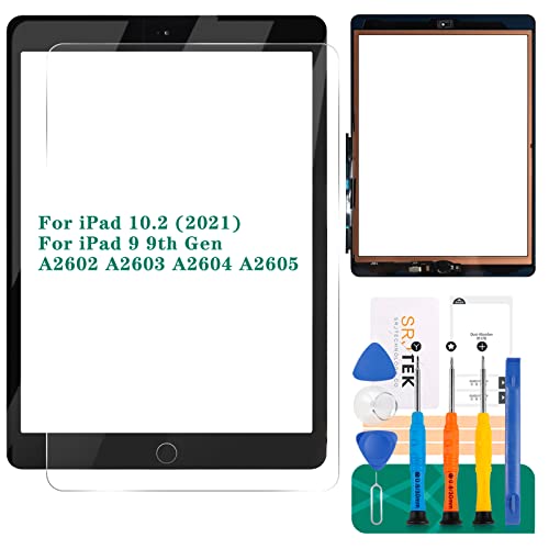 SRJTEK for iPad 9th Gen Generation Touch Screen for iPad 9 A2602 Screen Replacement for iPad 10.2 2021 Digitizer A2603 A2604 A2605 Glass Sensor Panel (with Home Button) (Black) - Image 1