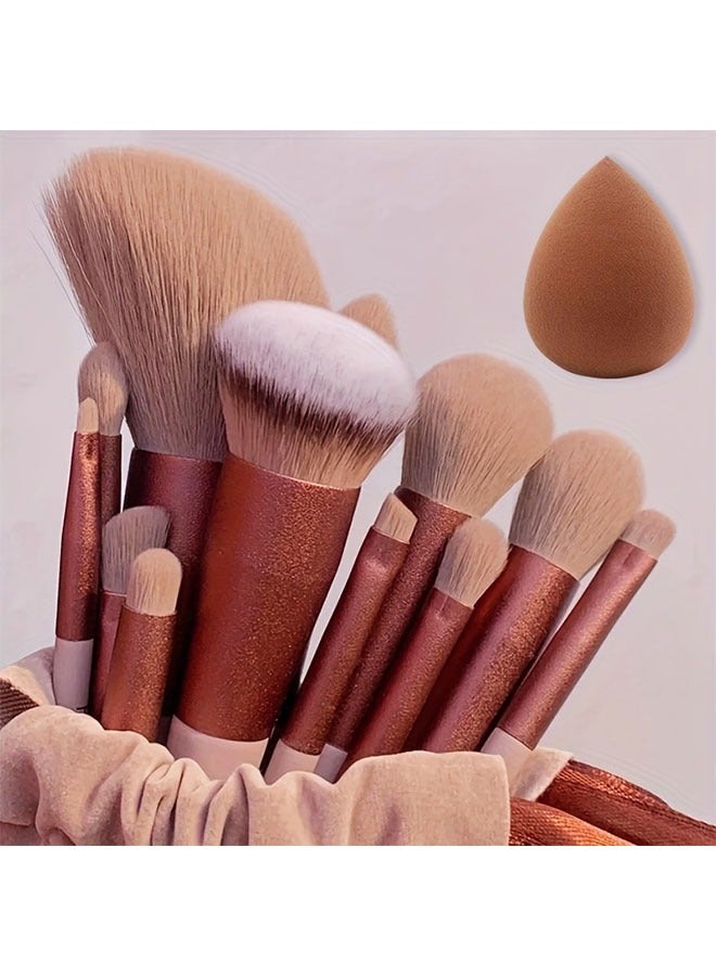 Generic 13Pcs Makeup Brush Set Soft Fluffy Professional Cosmetic Foundation Powder Eyeshadow Blending Make Up Brush Beauty Tool With Bag Makeup Sponge Beauty Gift For Makeup Beginner  - Image 1