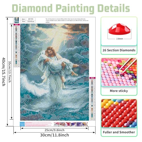 Mandun Jesus Diamond Painting Kits for Adults,Jesus Diamond Art Kits for Adults, DIY 5D Diamond Painting Kits for Beginners Home Wall Decor 12x16inch - Image 2