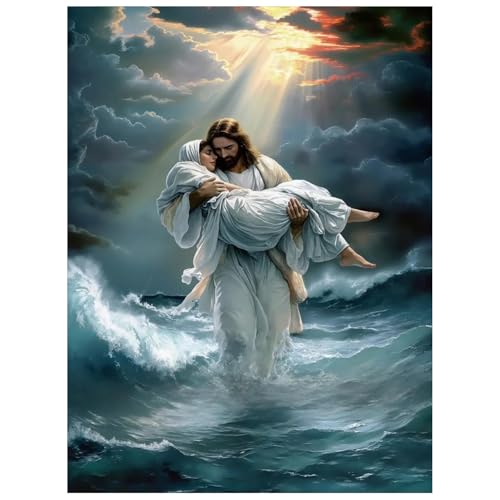 Mandun Jesus Diamond Painting Kits for Adults,Jesus Diamond Art Kits for Adults, DIY 5D Diamond Painting Kits for Beginners Home Wall Decor 12x16inch - Image 1