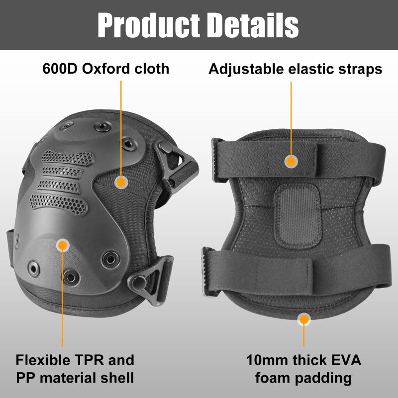 BZTAC Tactical Professional Combat Knee Protective Pads Set Advanced Tactical Gear Set for Outdoor CS Paintball Game Cycling Safety Skateboarding Gear Skates Airsoft Hunting Knee Protection Guard Pads - Image 2