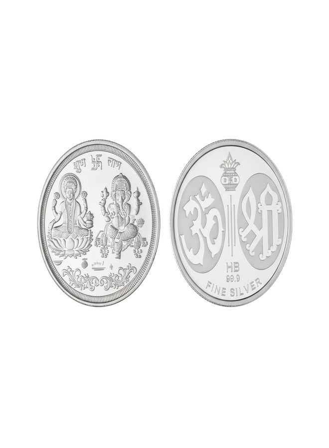 HULASI 999 Pure Silver Lakshmi Ganesh Religious Coin, Chandi Ka Sikka, Hindu Deity Puja Bullion (10 gm) - Image 1