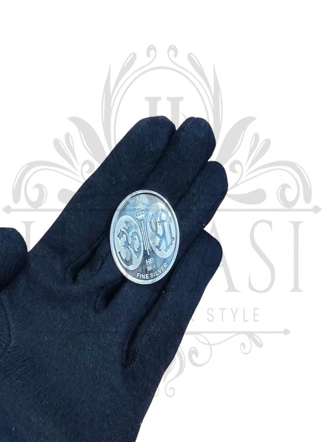 HULASI 999 Pure Silver Lakshmi Ganesh Religious Coin, Chandi Ka Sikka, Hindu Deity Puja Bullion (10 gm) - Image 3