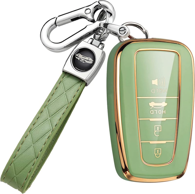 Cacacar for Toyota Camry RAV4 Key Fob Cover with Keychain,for Highlander Avalon GT86 Key Fob Case Premium Soft TPU 360 Degree Protector Key Holder (B-Green) - Image 1