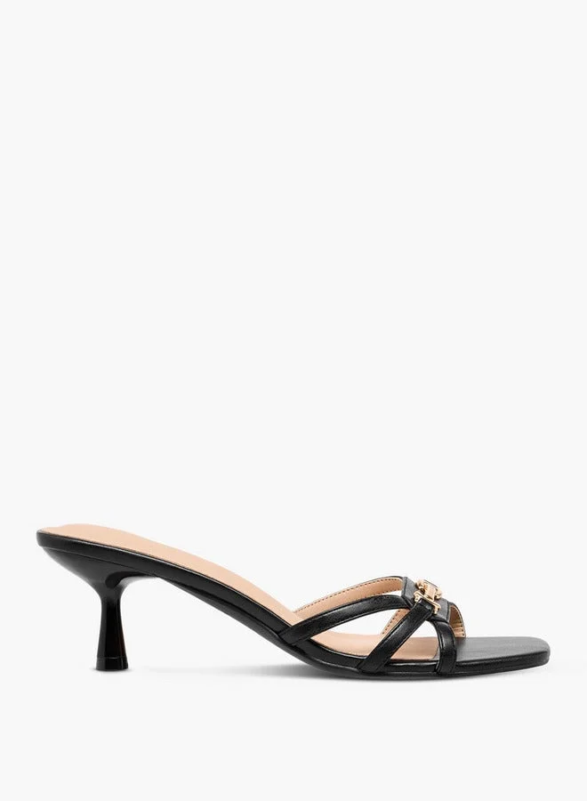 Metal Accent Slip-On Sandals with Stiletto Heels