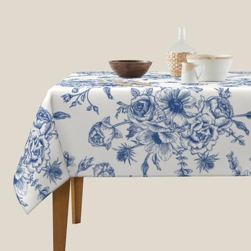 Sorktse Blue Floral Tablecloth Square 54 x 54 Inch Chinoiserie Flowers Table Cloth Polyester Fabric Vintage Spring Summer Farmhouse Table Cover for Kitchen Party Dining Picnic Outdoor Decor - Image 4