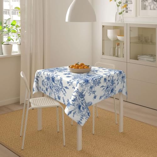 Sorktse Blue Floral Tablecloth Square 54 x 54 Inch Chinoiserie Flowers Table Cloth Polyester Fabric Vintage Spring Summer Farmhouse Table Cover for Kitchen Party Dining Picnic Outdoor Decor - Image 5