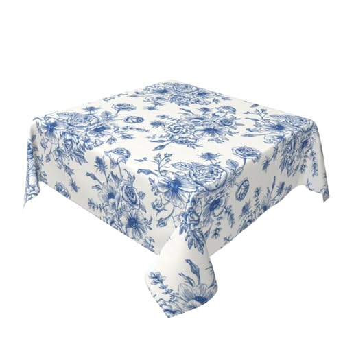 Sorktse Blue Floral Tablecloth Square 54 x 54 Inch Chinoiserie Flowers Table Cloth Polyester Fabric Vintage Spring Summer Farmhouse Table Cover for Kitchen Party Dining Picnic Outdoor Decor - Image 1