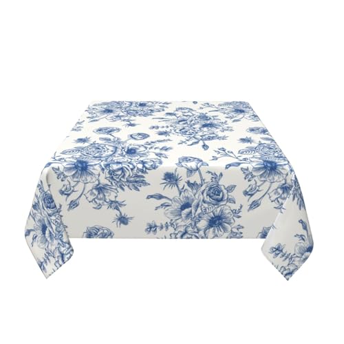 Sorktse Blue Floral Tablecloth Square 54 x 54 Inch Chinoiserie Flowers Table Cloth Polyester Fabric Vintage Spring Summer Farmhouse Table Cover for Kitchen Party Dining Picnic Outdoor Decor - Image 3