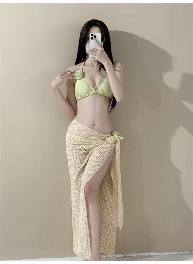 بيكيني مخصص للنساء، بلون الزنجبيل الأصفر الفاخر، يساعد على التنحيف وزيادة الطول لقضاء عطلة على الشاطئ أو في الينابيع الساخنة