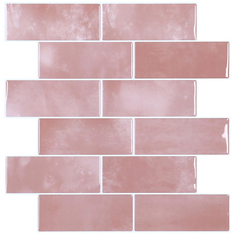 CHIHUT 12x12 Vinyl Backsplash Tile for Kitchen Peel and Stick Adhesive Wall Tiles Stick on Backsplash Tiles for Bathroom Waterproof 3D Pink Subway Tiles for Laundry Room Stairs Sink 6 Sheets