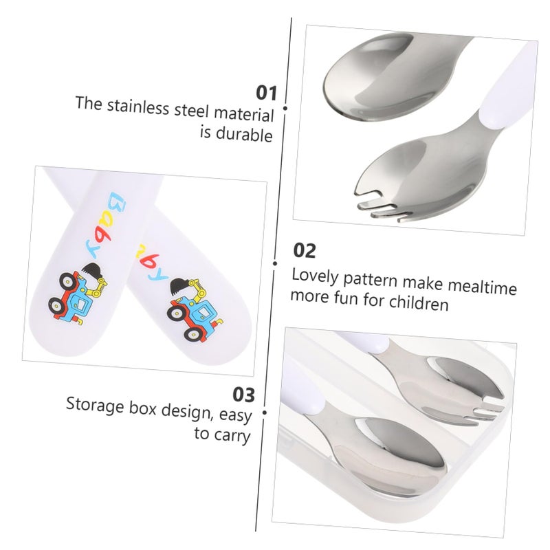 Childrens Stainless Steel Fork Spoon Set Adorable Safe Reusable Silverware Cutlery Kit - Image 3
