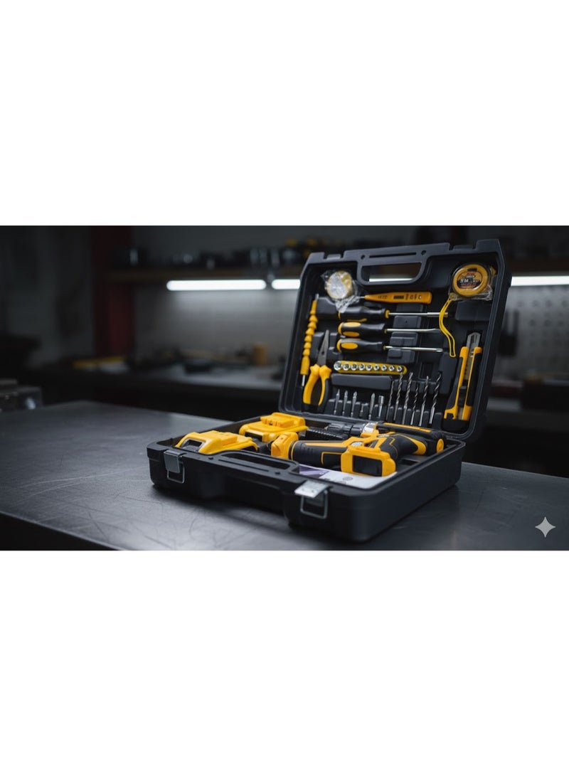 27-Piece Comprehensive Tool Kit with Cordless Drill/Driver | 300W Drill, Two Batteries, Digital Voltage Tester & Versatile Bit/Socket Set | Essential Gear for Home Repair & DIY Projects - Image 1