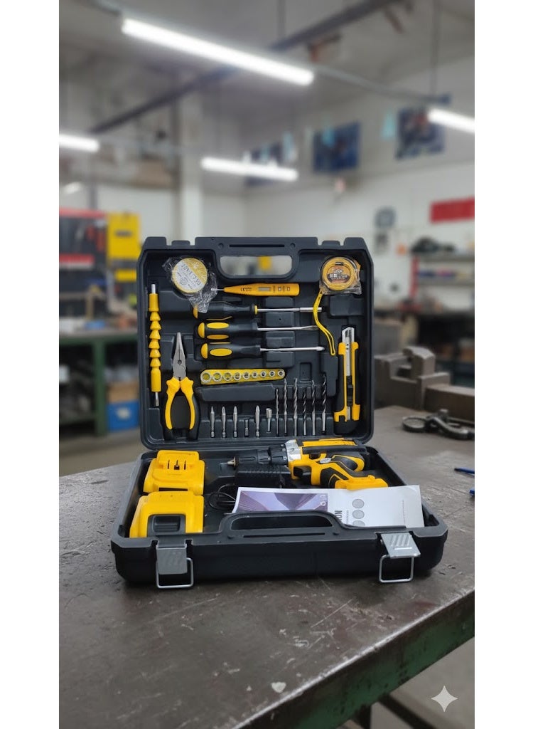 27-Piece Comprehensive Tool Kit with Cordless Drill/Driver | 300W Drill, Two Batteries, Digital Voltage Tester & Versatile Bit/Socket Set | Essential Gear for Home Repair & DIY Projects - Image 2