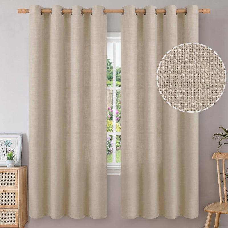 BGment الستائر المليئة 72 بوصة طويلة لغرفة المعيشة ستائر الكتان الكتان الخيش الخشفة مصححة سميكة تصفية الخصوصية الستائر النافذة الستار لغرفة النوم 2 لوحات 55 × 72 بوصة الشوفان - Image 1