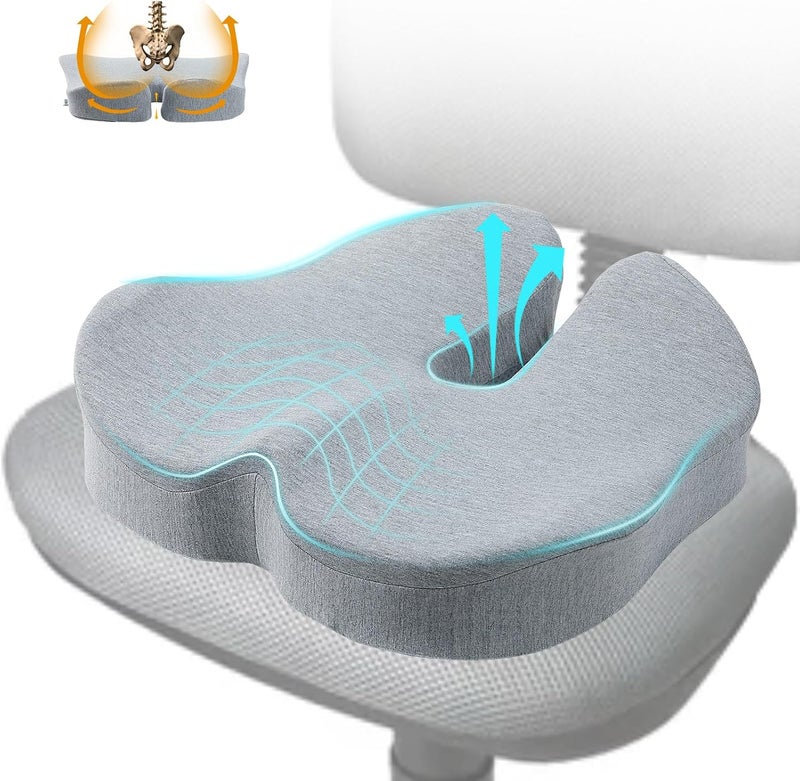 DAPOTUGI X Large Memory Foam Seat Cushion for Office Chair,for Back Support, Relief Sciatica & Tailbone Coccyx Pain Relief Cushion Pillow, for Long Sitting, for Car/Office Chair/Wheelchair (LightGray) - Image 1