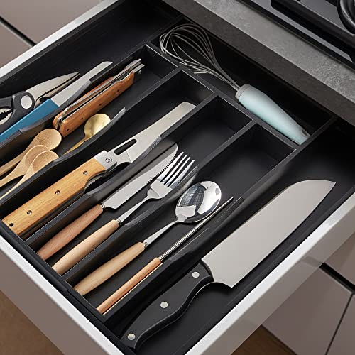oridom Expandable Bamboo Kitchen Drawer Organizer for Cutlery and Utensils, Adjustable Bamboo Wood Cutlery Tray in Drawer for Flatware and Silverware in Kitchen, (Black) - Image 2