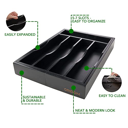 oridom Expandable Bamboo Kitchen Drawer Organizer for Cutlery and Utensils, Adjustable Bamboo Wood Cutlery Tray in Drawer for Flatware and Silverware in Kitchen, (Black) - Image 4