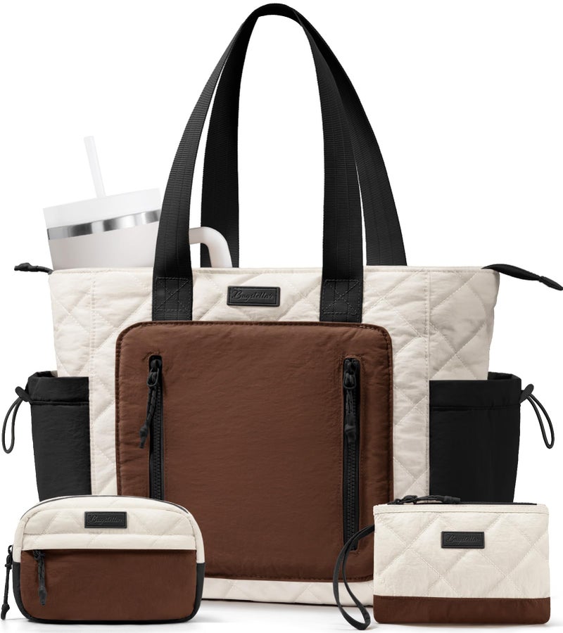 Bagstellar Puffer Tote Bag for Women, Lightweight Puffy Work Laptop Handbag Teacher Nurse Quilted Shoulder School Daily Travel Gym Bag - Image 1