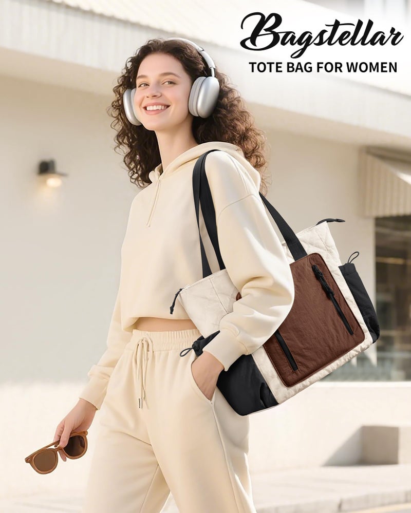 Bagstellar Puffer Tote Bag for Women, Lightweight Puffy Work Laptop Handbag Teacher Nurse Quilted Shoulder School Daily Travel Gym Bag - Image 2