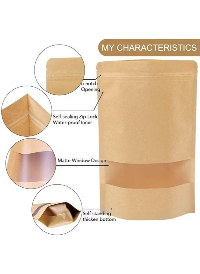 Ant 100-Piece Kraft Bags with Clear Window, Resealable Bags Stand Up Pouches Coffee Bags Sealable Bags for Packaging, Ziplock Stand Up Bags for Home or Business (15*22*4cm)  - Image 3