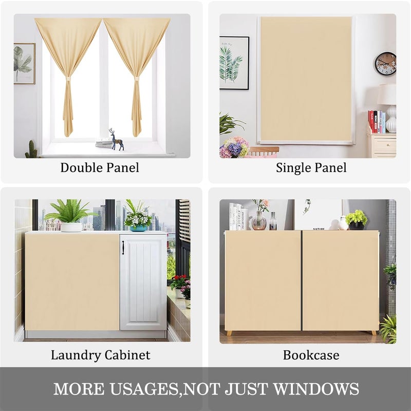 Muamar 2pcs Self Adhesive Small Blackout Curtains with Tiebacks Portable Curtains for Kitchen Window Cabinet Curtains Rental Curtains for Privacy Protect Beige 34"" W X 30"" L - Image 5