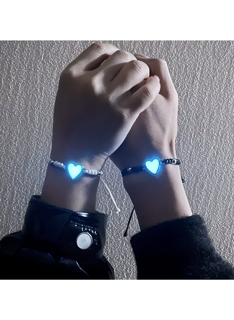 LIXADA 2pcs Luminous Heart Charm Bracelets, Cute Simple Style, Weave Material, Daily & Gift Occasion, Birthday, Special Festival Suitable, All-Season Wear, Gift for Kids Age 3+  - Image 1