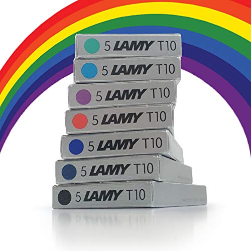Lamy T10 Assorted Colour Pack Fountain Pen Ink Cartridges Refills Spare Replacement For All Lamy Fountian Pens (1 Pack Of Each Colour - 7 Packs - 35 Cartridges - Black, Red, Washable Blue, Green, Purp - Image 1