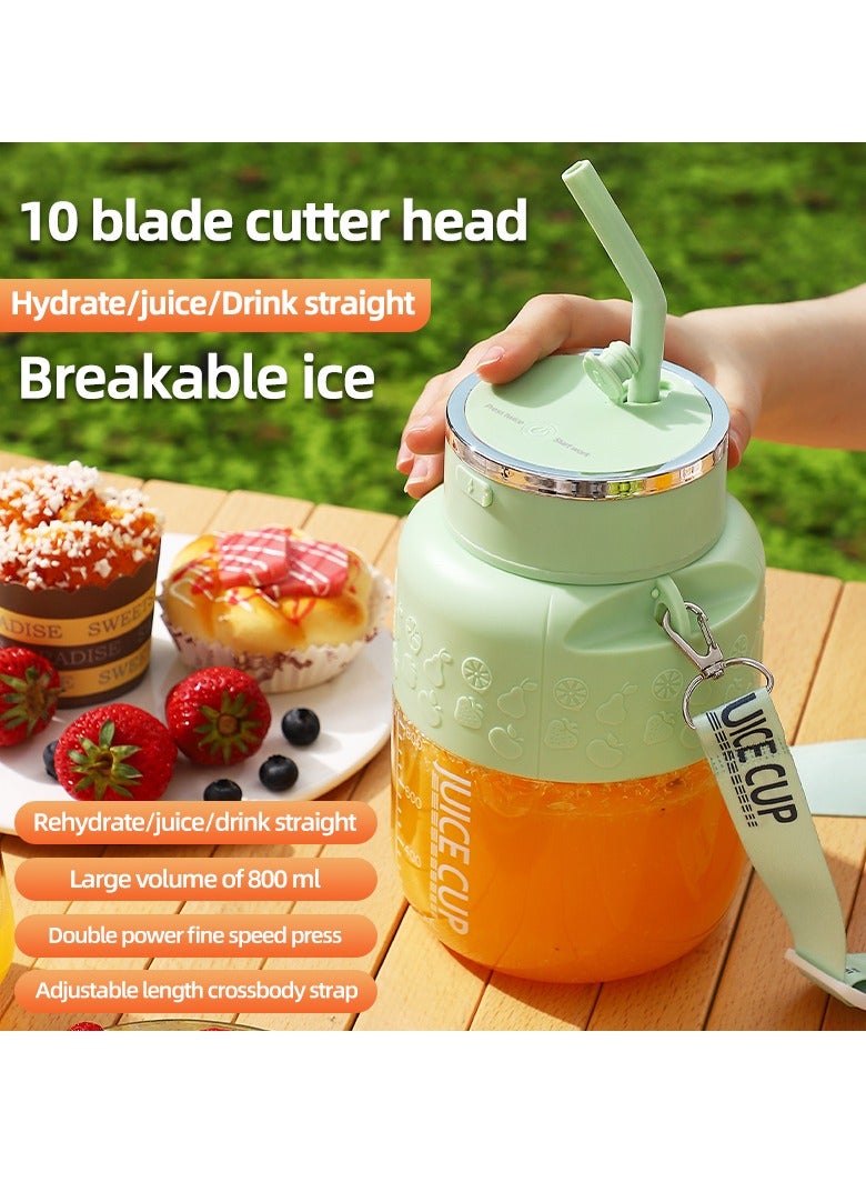 قابل للشحن خلاط المحمولة كأس 800ml ميني عصير النازع كأس ، مع 10 شفرات الفولاذ المقاوم للصدأ ، مانعة للتسرب خلاط الفاكهة المستخدمة في ميلك شيك وعصير ، عصارة الكهربائية المستخدمة في صالة الألعاب الرياضية السفر المطبخ ( الأخضر ) - Image 3