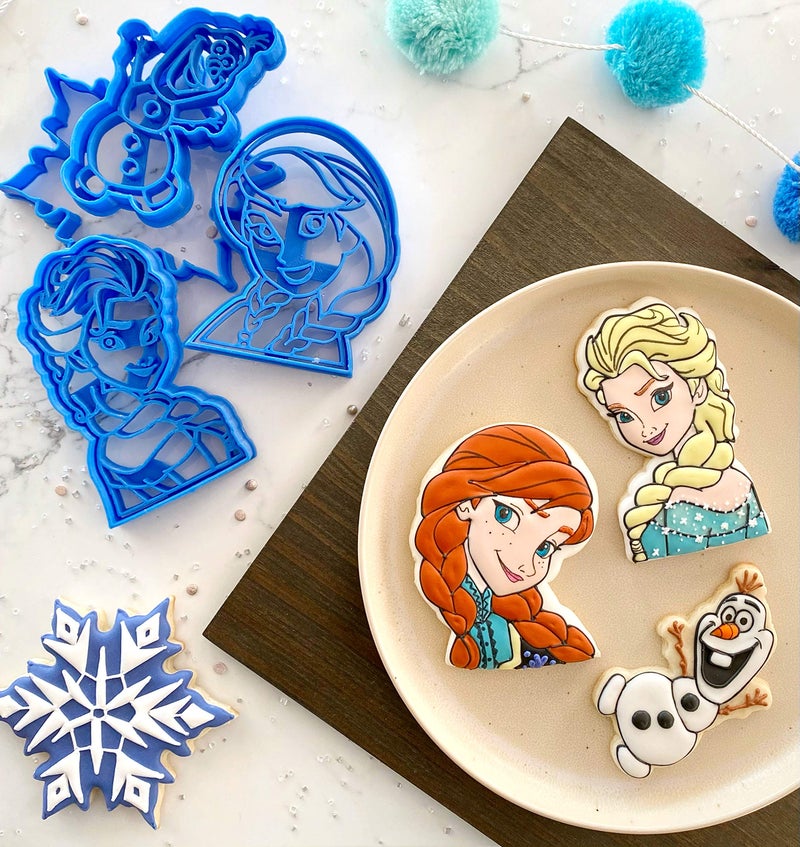 Heart's Treasure INSPIRED BY FROZEN COOKIE CUTTERS. Inspired By Frozen Sister Princesses Anna and Elsa With Olaf The Snowman And Snowflake Outline Cookie Cutters (4 Pack) - Image 3