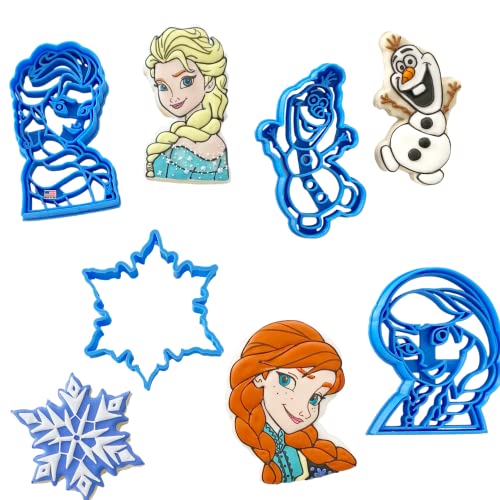 Heart's Treasure INSPIRED BY FROZEN COOKIE CUTTERS. Inspired By Frozen Sister Princesses Anna and Elsa With Olaf The Snowman And Snowflake Outline Cookie Cutters (4 Pack) - Image 1