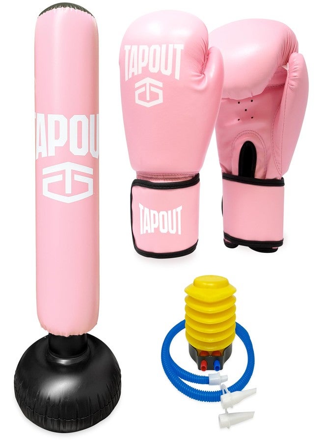 TAPOUT Kids Pink Boxing Kit: 8 oz Gloves, Inflatable Punching Bag with Pump - Image 1