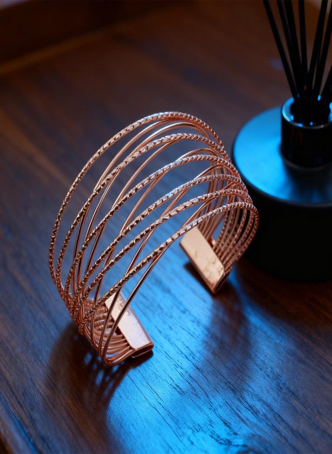 FFZDENA Bracelet For Women Stylish Latest, Rose Gold Geometric Cuff Bracelet, Cuff Bracelet For Woman, Fashion Jewelry For Special Occasions, 26g Metal Openwork Design - Image 4