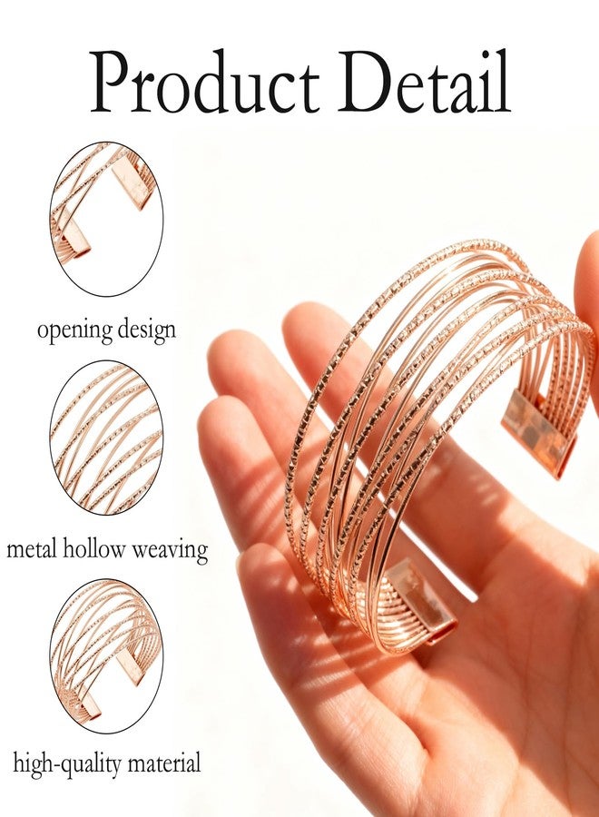FFZDENA Bracelet For Women Stylish Latest, Rose Gold Geometric Cuff Bracelet, Cuff Bracelet For Woman, Fashion Jewelry For Special Occasions, 26g Metal Openwork Design - Image 3