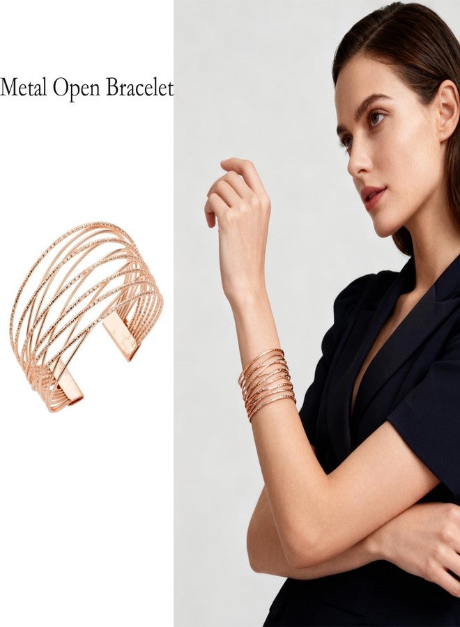 FFZDENA Bracelet For Women Stylish Latest, Rose Gold Geometric Cuff Bracelet, Cuff Bracelet For Woman, Fashion Jewelry For Special Occasions, 26g Metal Openwork Design - Image 5