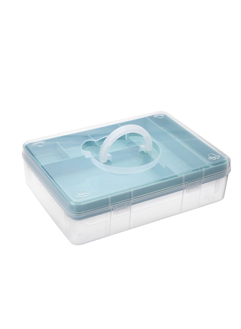 SYOSI 2-Tier Storage Box with Removable Divided Tray Portable Clear Plastic Art Craft Supply Organizer Stackable Home Office Supplies Storage Container for Pens Notes A4 Papers  - Image 1