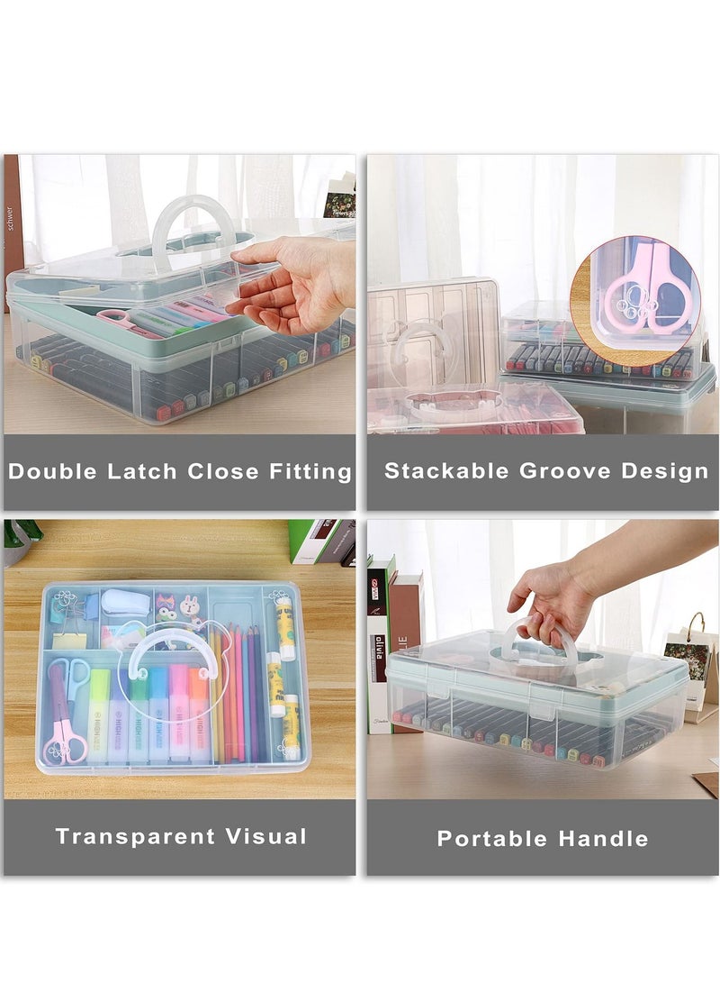 SYOSI 2-Tier Storage Box with Removable Divided Tray Portable Clear Plastic Art Craft Supply Organizer Stackable Home Office Supplies Storage Container for Pens Notes A4 Papers  - Image 3