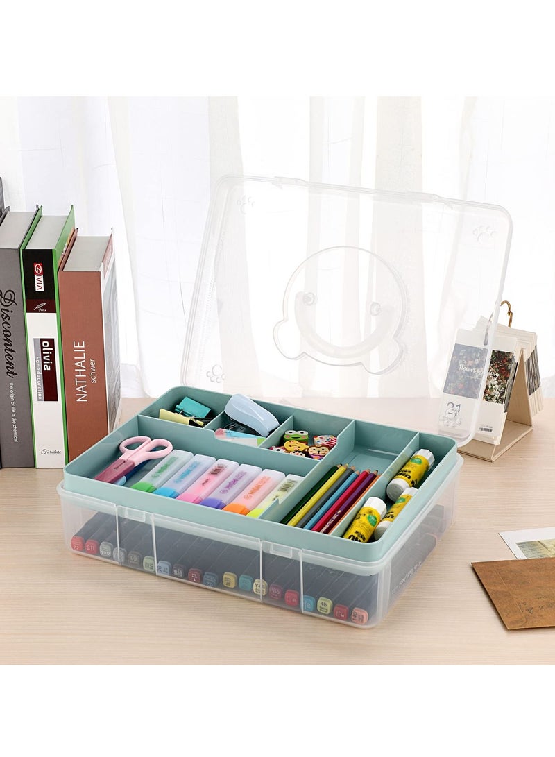 SYOSI 2-Tier Storage Box with Removable Divided Tray Portable Clear Plastic Art Craft Supply Organizer Stackable Home Office Supplies Storage Container for Pens Notes A4 Papers  - Image 4