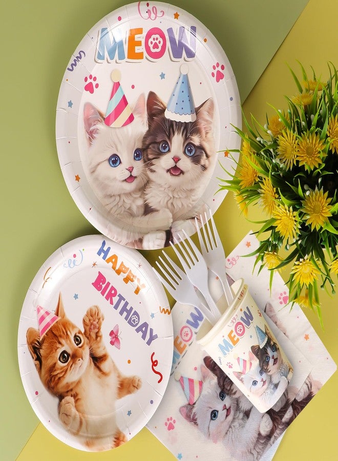 Atonofun Cat Party Plates, Cat Plates and Napkins Party Supplies, Disposable Plates, Cups, Napkins, Cutlery and Tablecloth for Cat Themed Birthday Party Decorations Serves 24 - Image 3