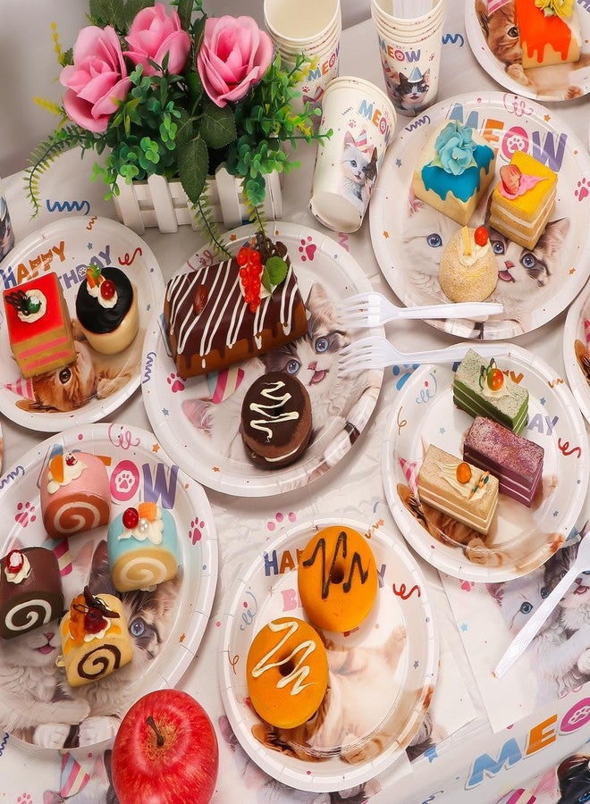 Atonofun Cat Party Plates, Cat Plates and Napkins Party Supplies, Disposable Plates, Cups, Napkins, Cutlery and Tablecloth for Cat Themed Birthday Party Decorations Serves 24 - Image 4