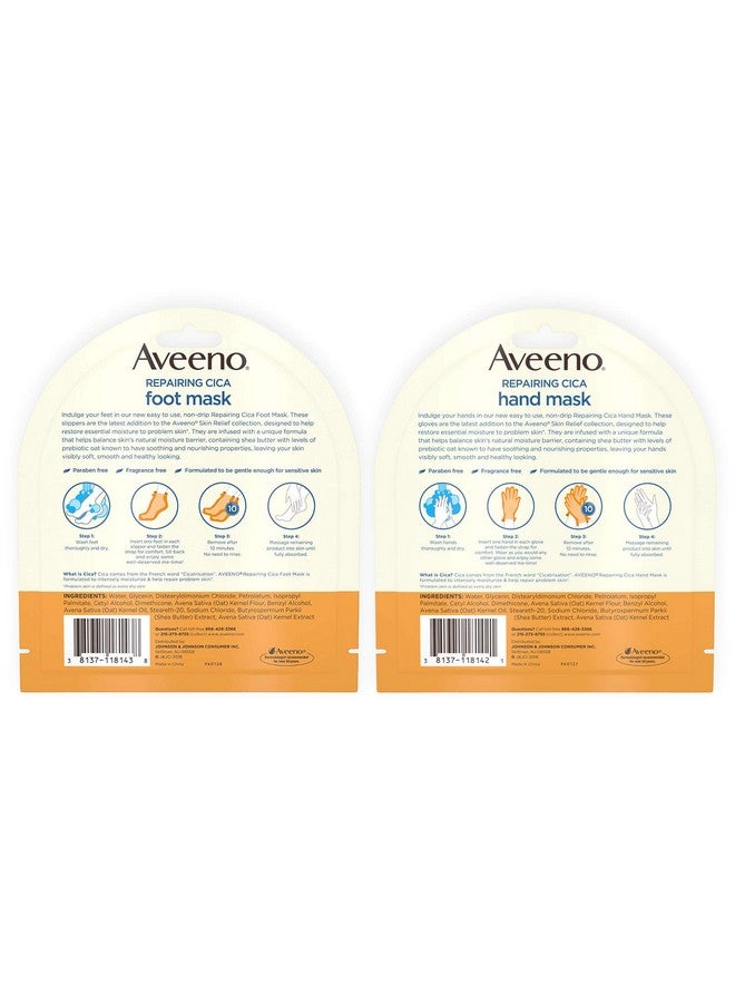 Aveeno Repairing CICA Foot Mask & Hand Mask with Prebiotic Oat and Shea Butter, for Extra Dry Skin, 1 ea - Image 2