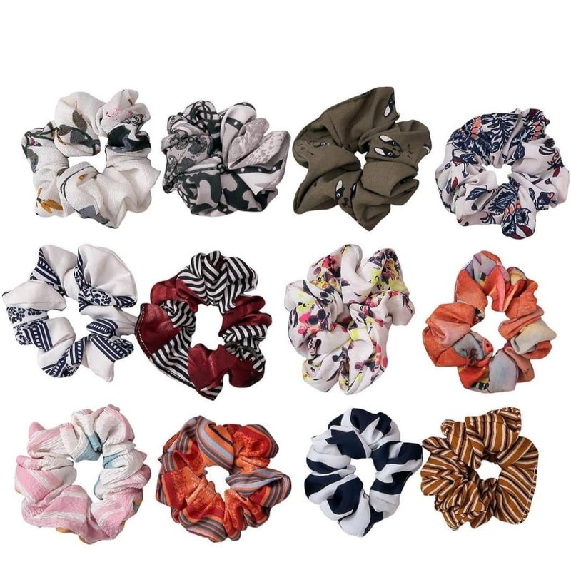 Generic 12 Pcs Printed Scrunchies MultiColure Hair Band Rubber Band Clutcher Ponytails Hair Accessories For Girls Women Ladies  - Image 1