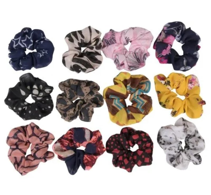 Generic 12 Pcs Printed Scrunchies MultiColure Hair Band Rubber Band Clutcher Ponytails Hair Accessories For Girls Women Ladies  - Image 2