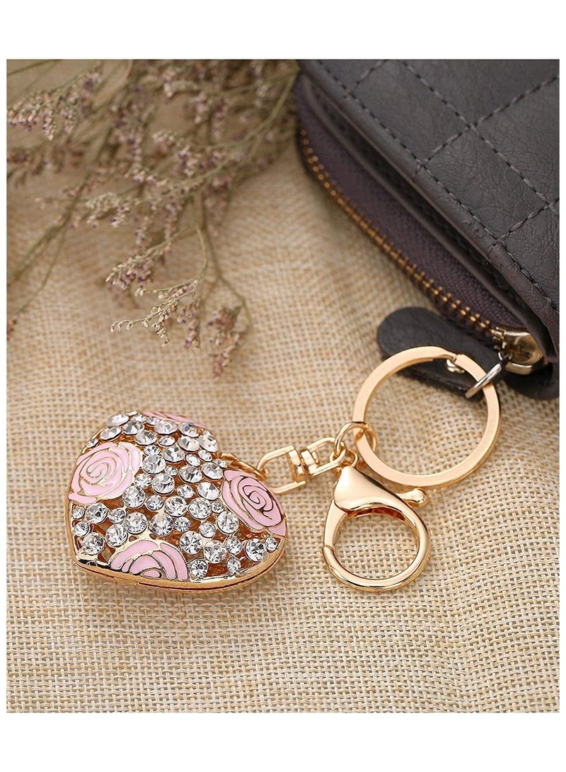 Y&D Love Flower Keychain Flowers Ball Keychain and Sweet Heart Rose Crystal Keyring Multicolor Gift Pendant Creative Small Daisy Exquisite Women's Bag 2 Pieces (Pink) - Image 3