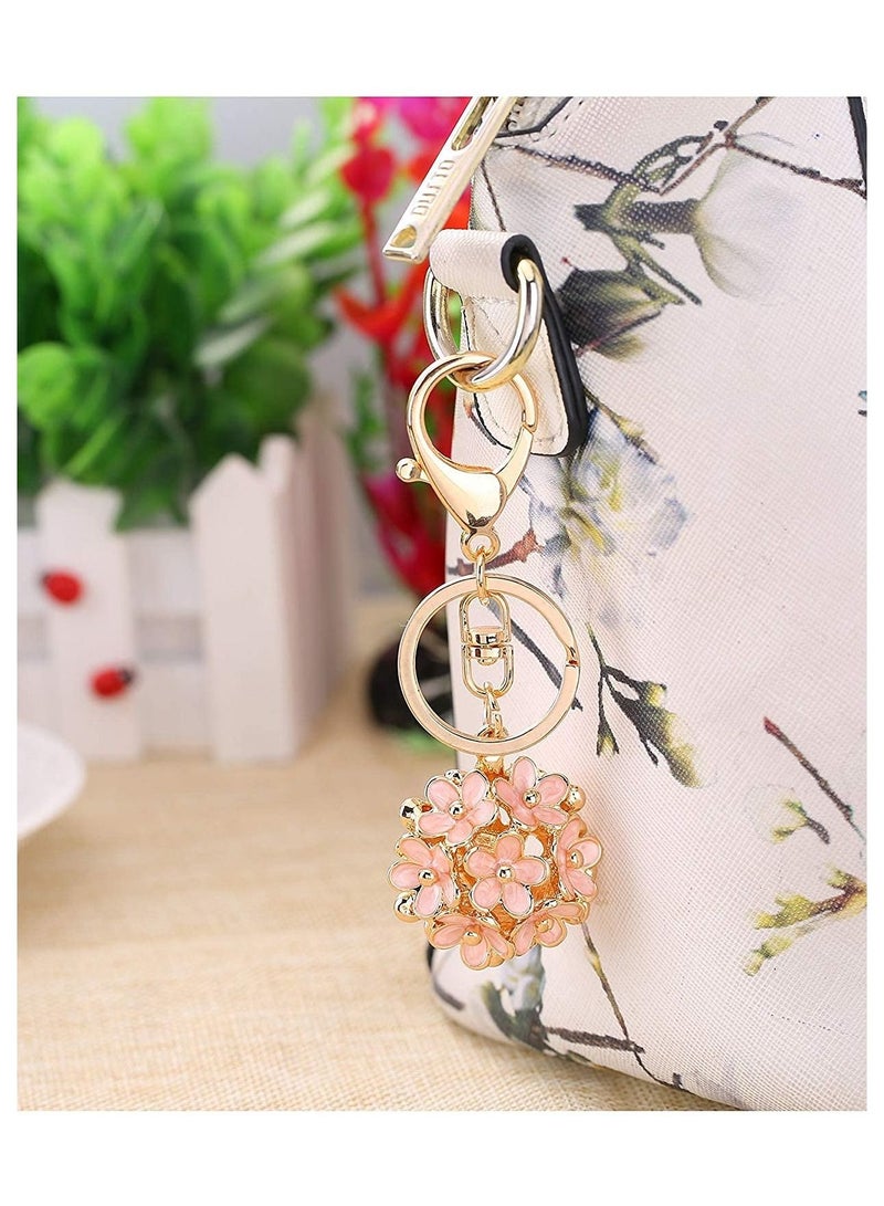 Y&D Love Flower Keychain Flowers Ball Keychain and Sweet Heart Rose Crystal Keyring Multicolor Gift Pendant Creative Small Daisy Exquisite Women's Bag 2 Pieces (Pink) - Image 2