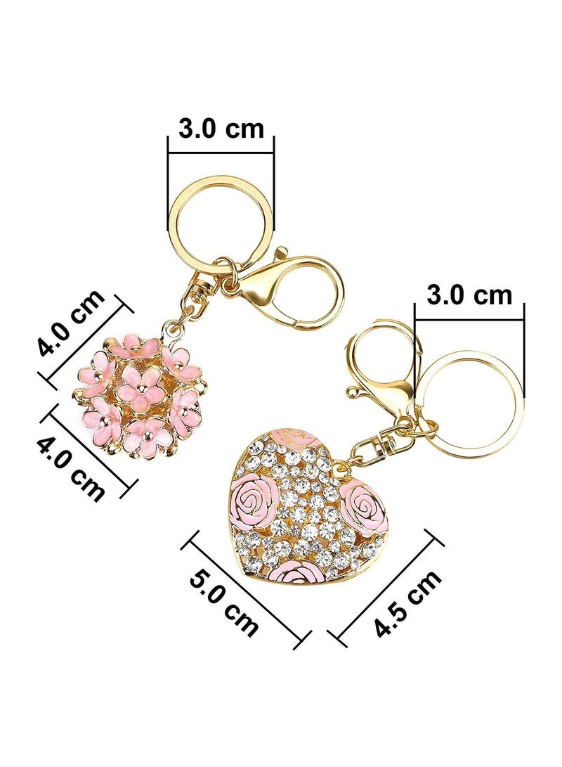 Y&D Love Flower Keychain Flowers Ball Keychain and Sweet Heart Rose Crystal Keyring Multicolor Gift Pendant Creative Small Daisy Exquisite Women's Bag 2 Pieces (Pink) - Image 5